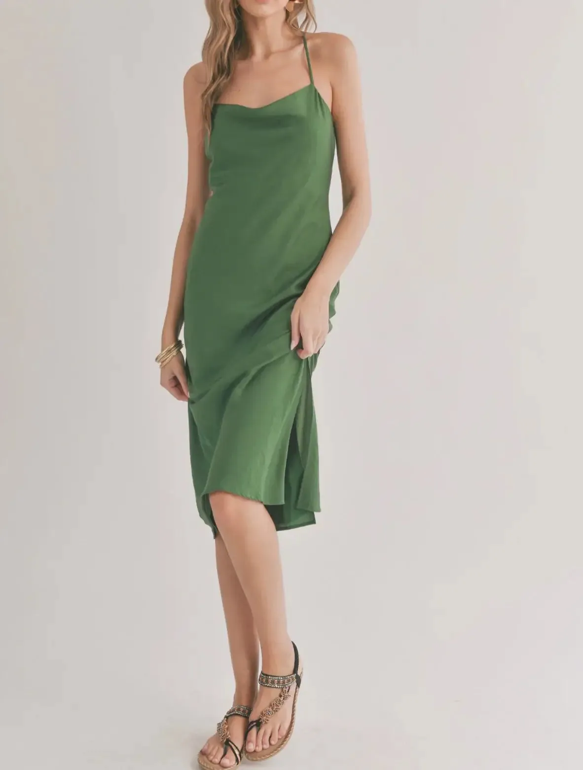 COWL NECKLINE MIDI DRESS WITH SHAWL