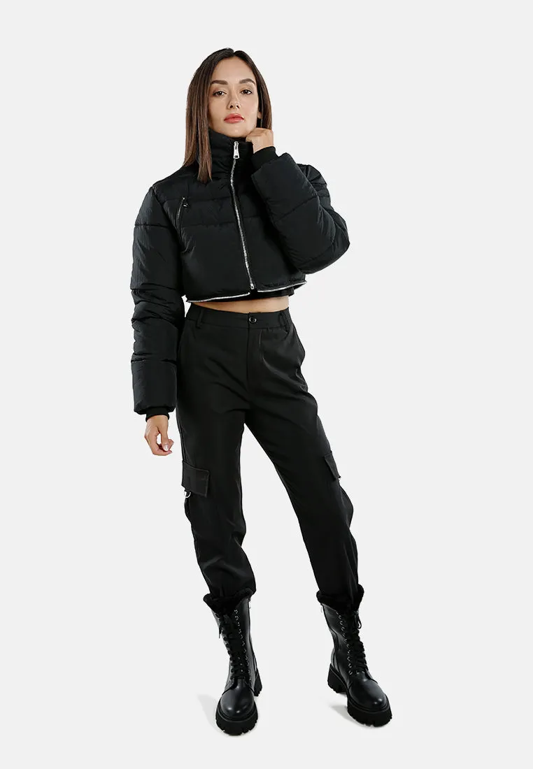 Cropped Detachable Turtleneck Puffer Jacket