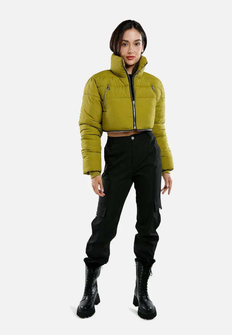 Cropped Detachable Turtleneck Puffer Jacket