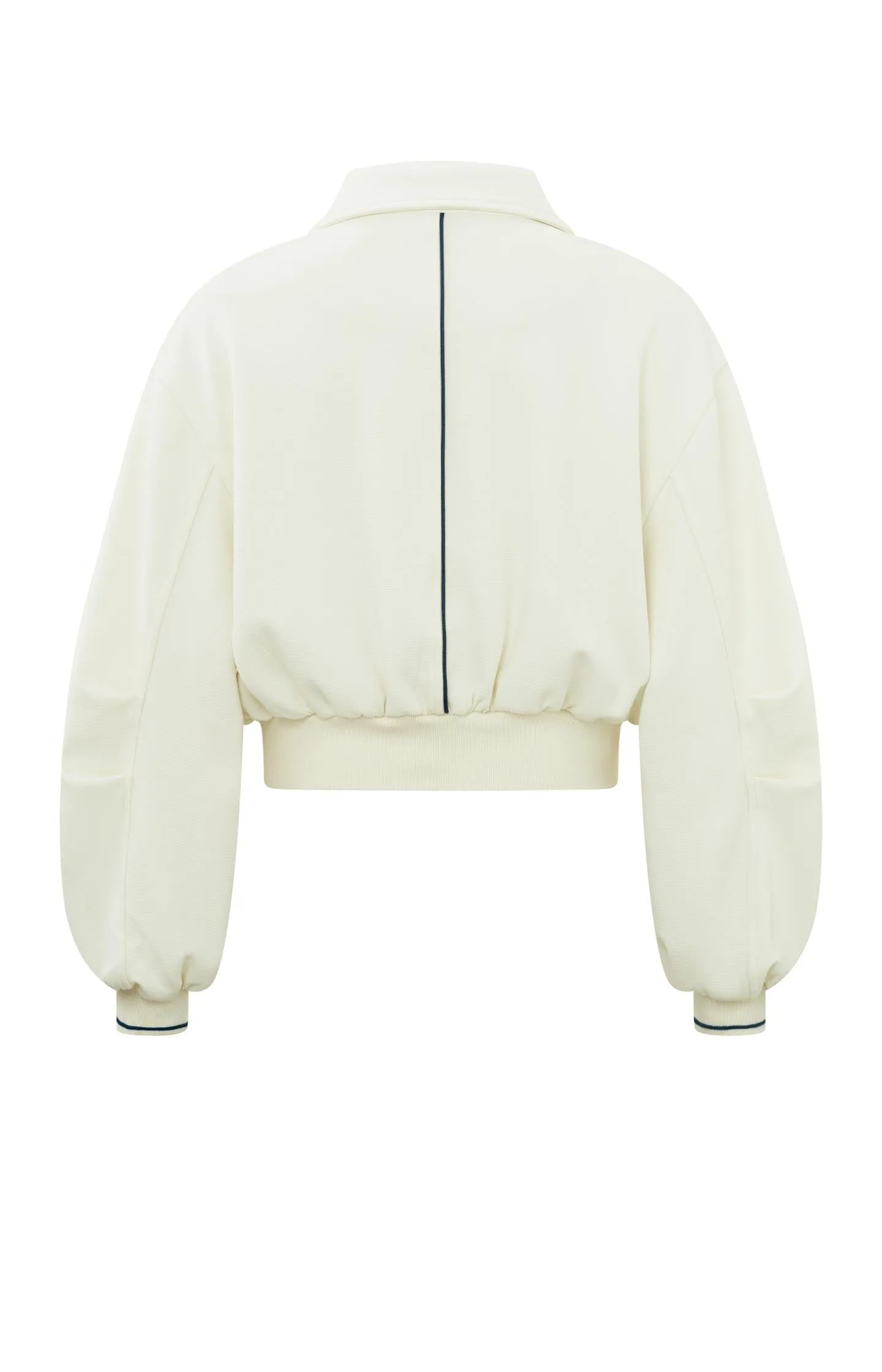 Cropped jersey jacket with collar and long balloon sleeves