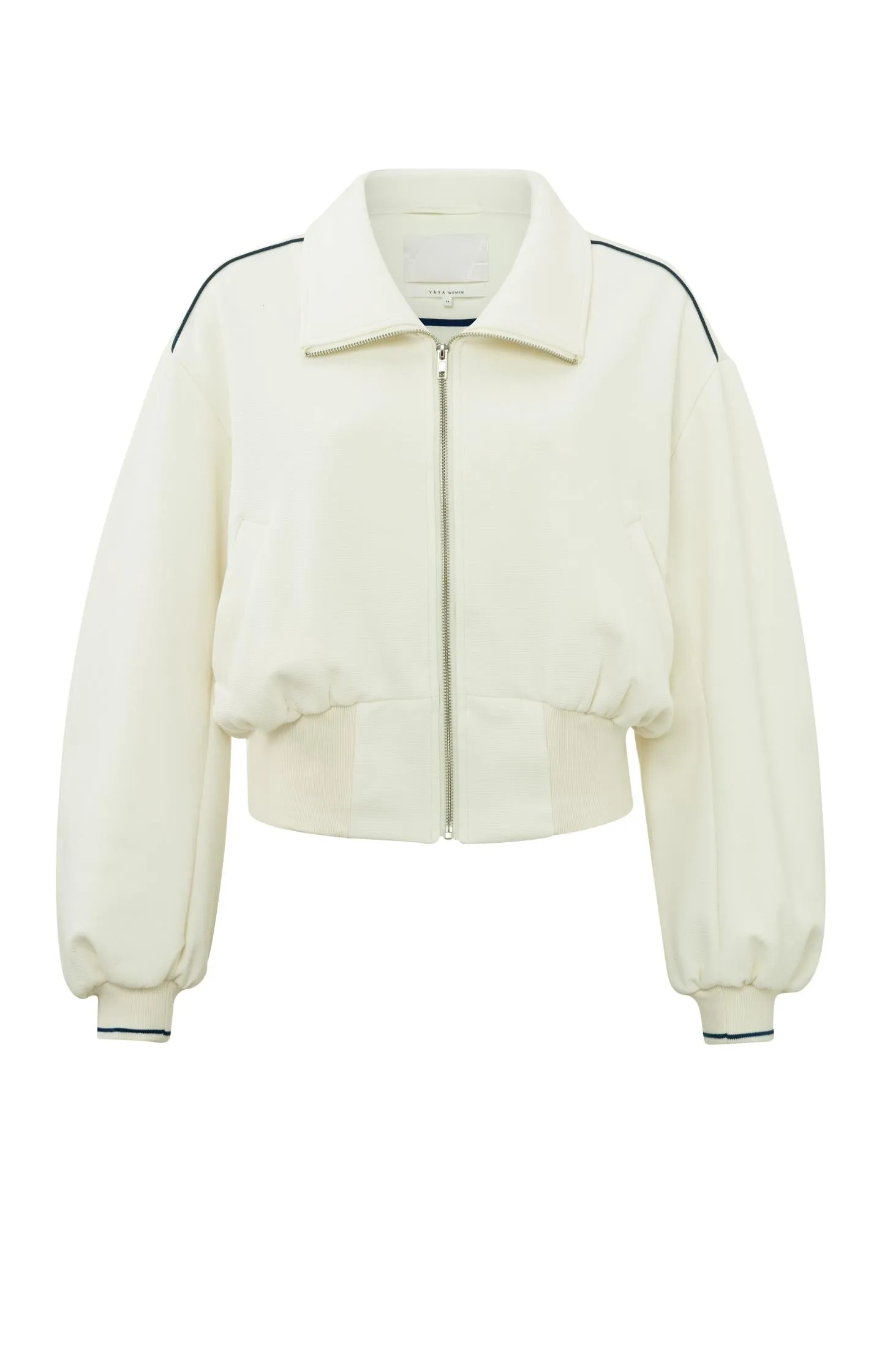 Cropped jersey jacket with collar and long balloon sleeves