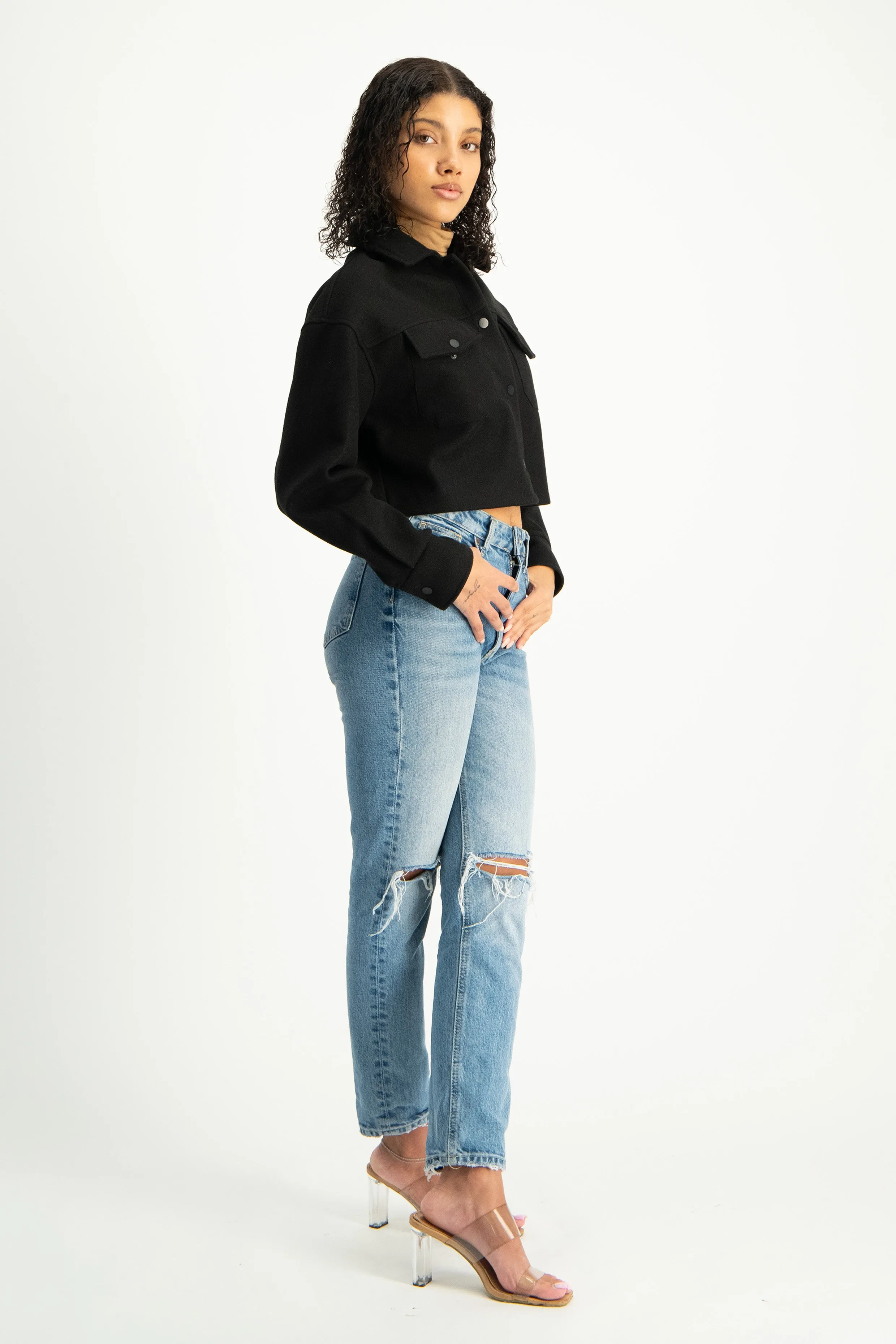 Cropped Melton Shacket