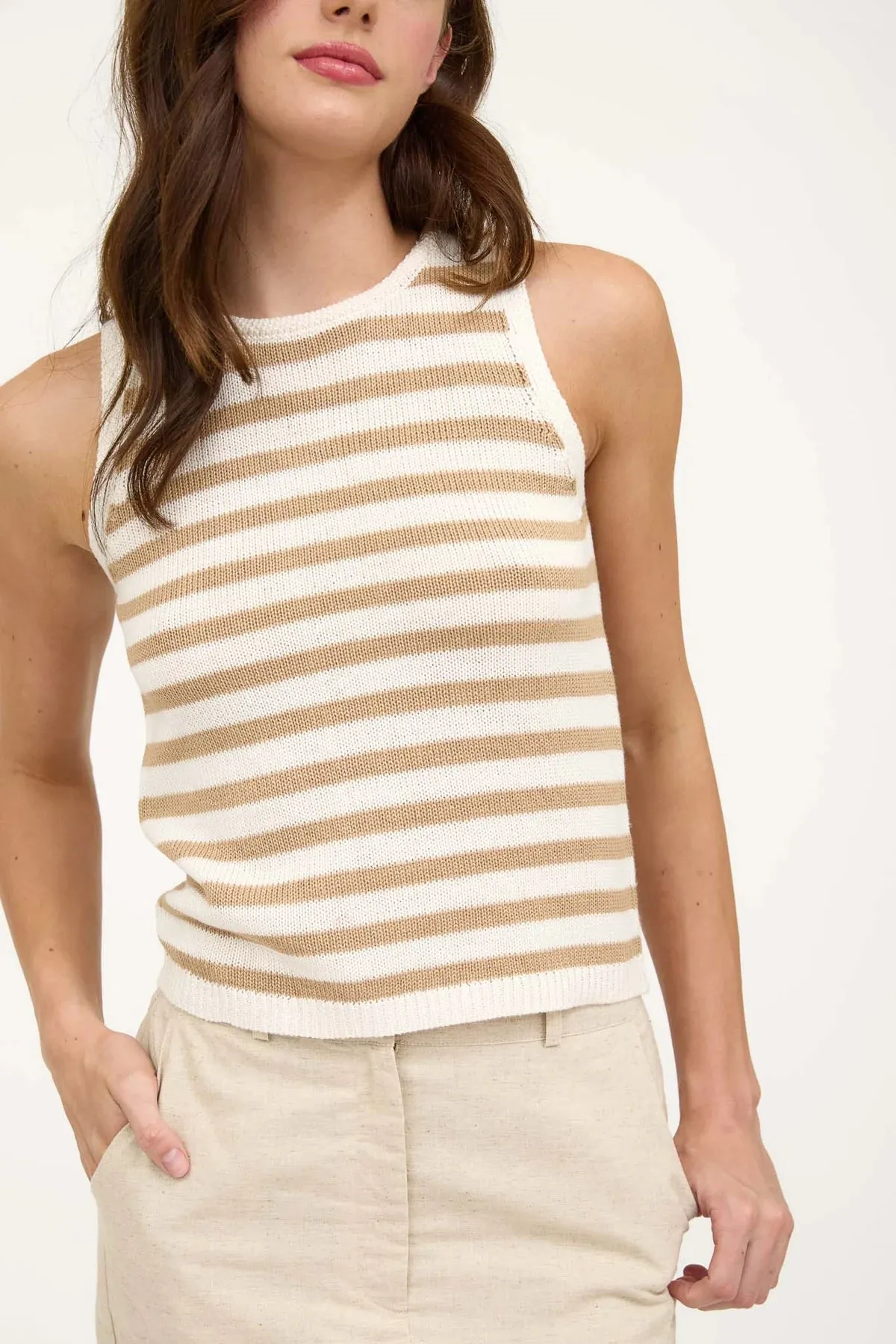 Cropped Sweater Tank - Khaki