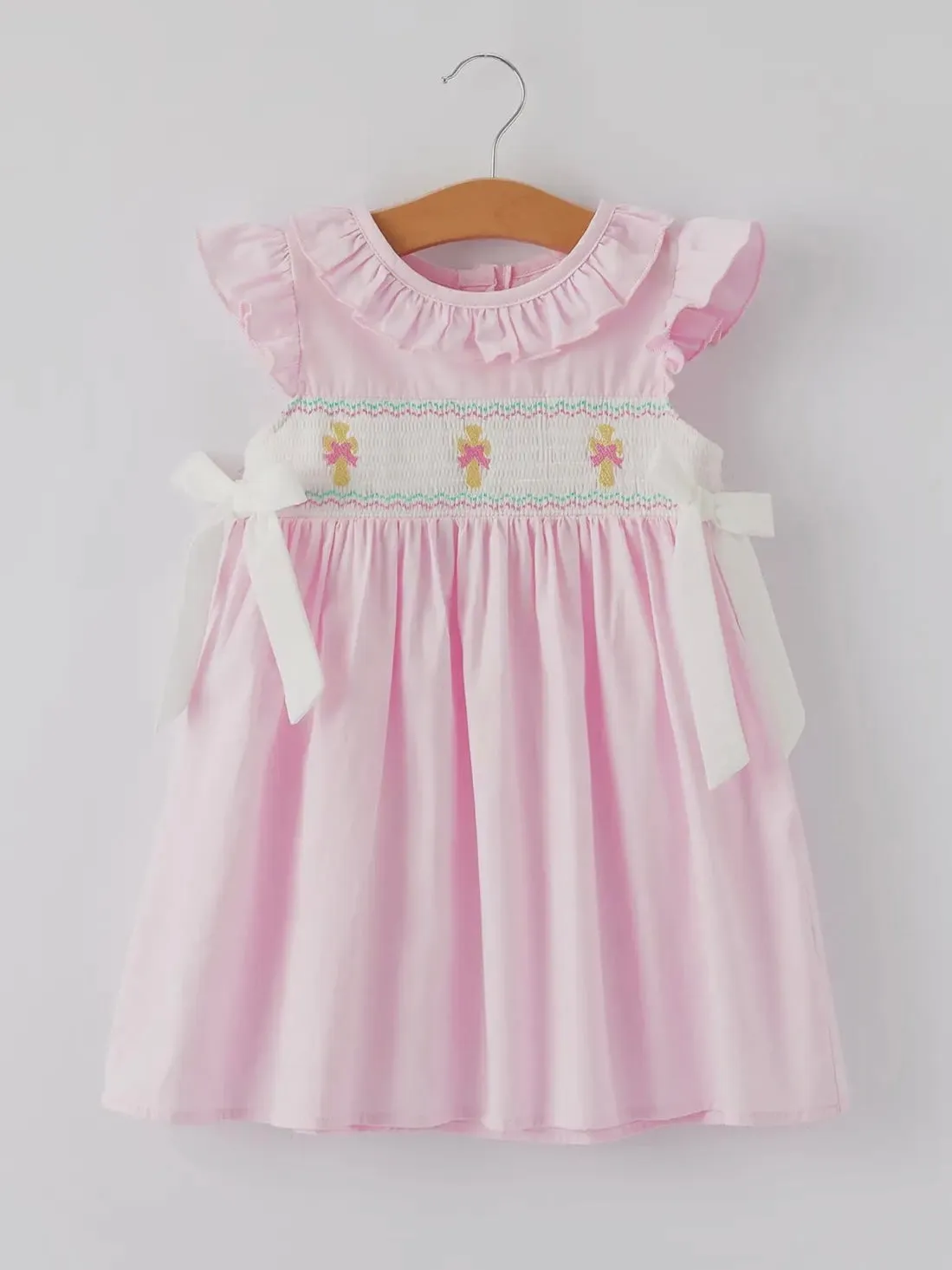 Cross Smocked Dress: Light Pink