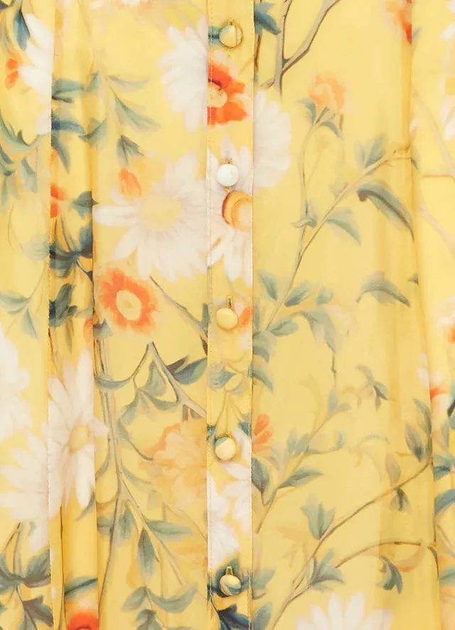 Daisy Print Butterfly Sleeve Midi Dress in yellow