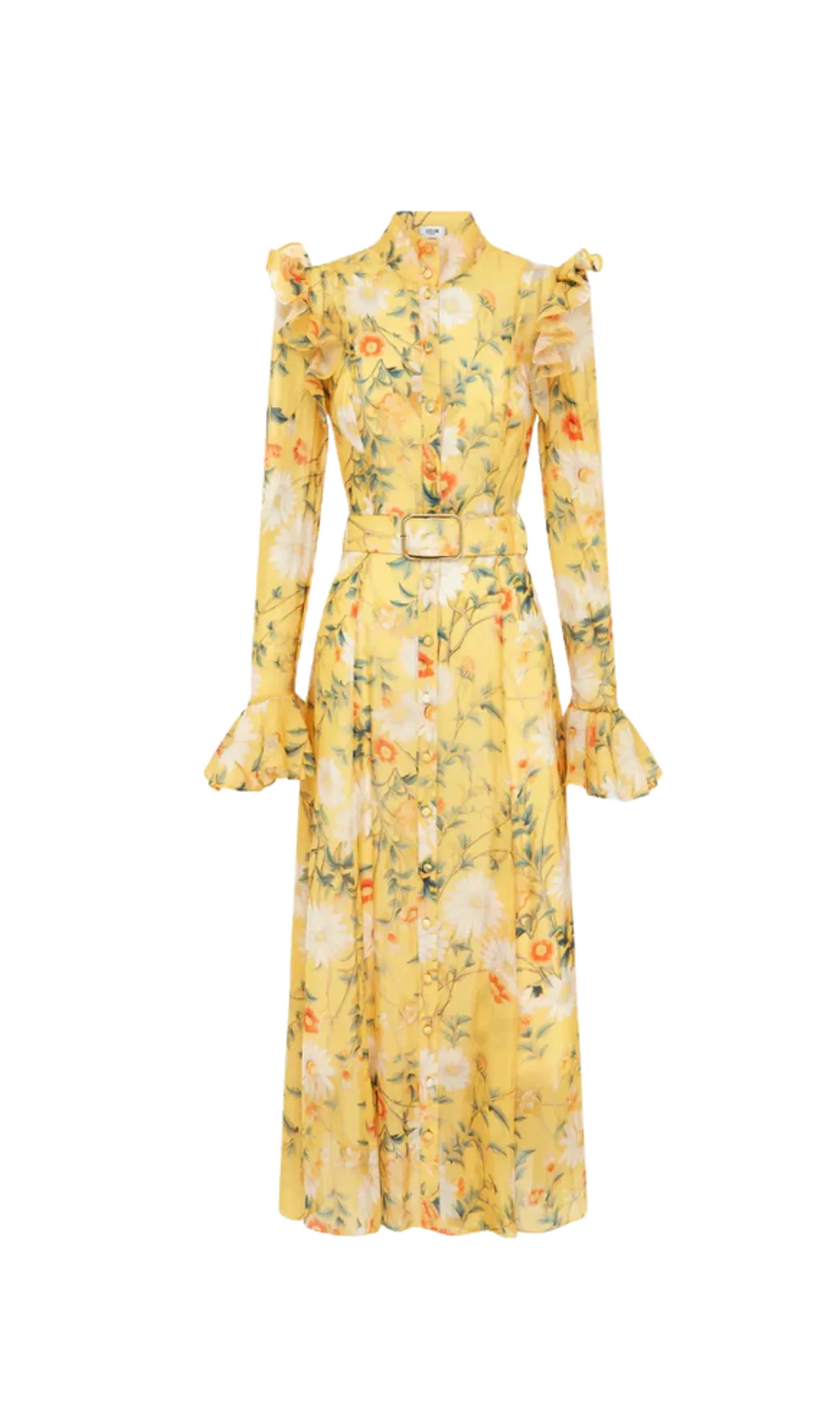 Daisy Print Butterfly Sleeve Midi Dress in yellow