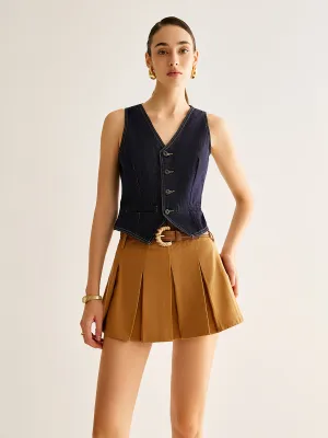 Denim Vest With Back Belt