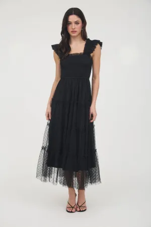 Devon- POLKA DOT CHIFFON SMOCKED TIERED MIDI DRESS