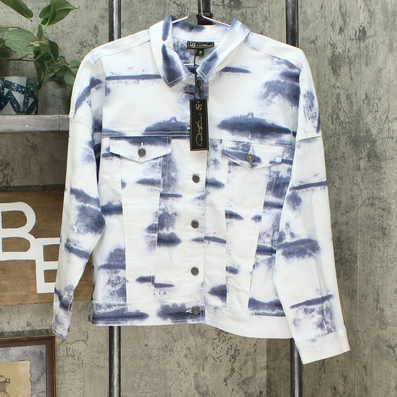 DG2 by Diane Gilman Tie Dye Printed Boxy Jean Jacket