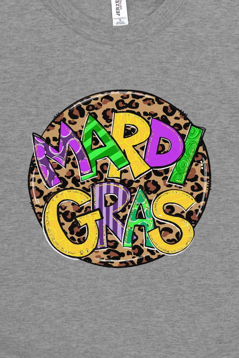 Doodle Leopard Mardi Gras Heavy Cotton Long Sleeve Adult T-Shirt