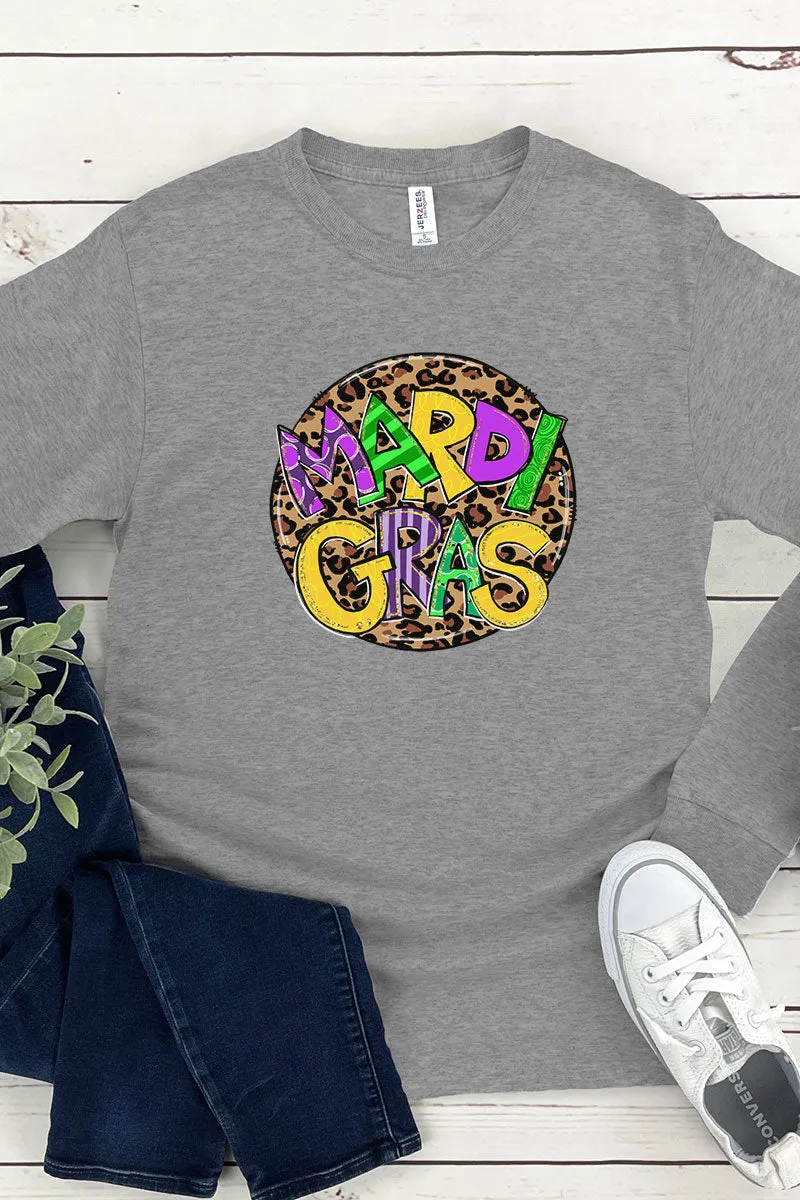 Doodle Leopard Mardi Gras Heavy Cotton Long Sleeve Adult T-Shirt