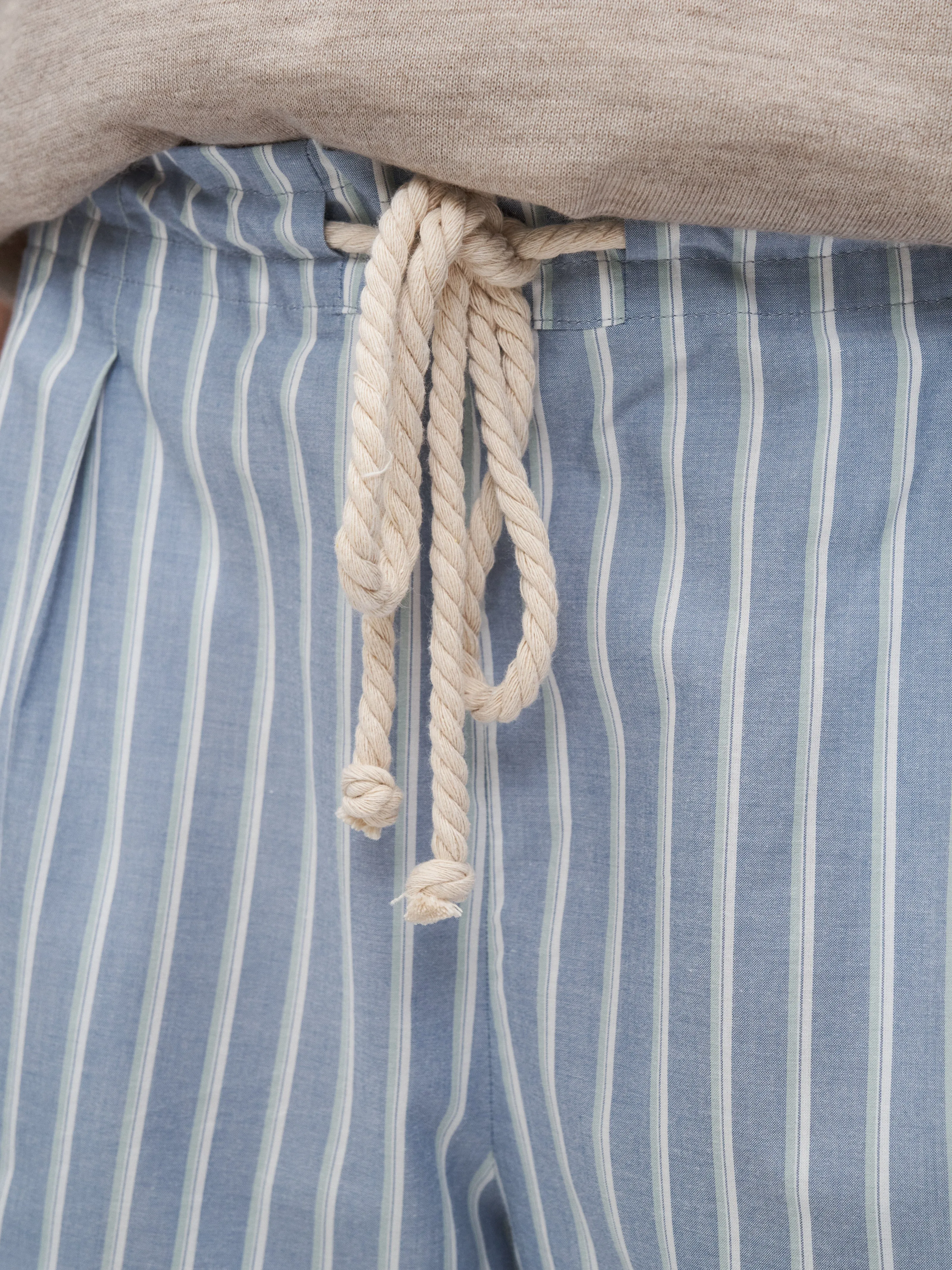 Drawstring Pleat Front Short in Denim Mint Stripe