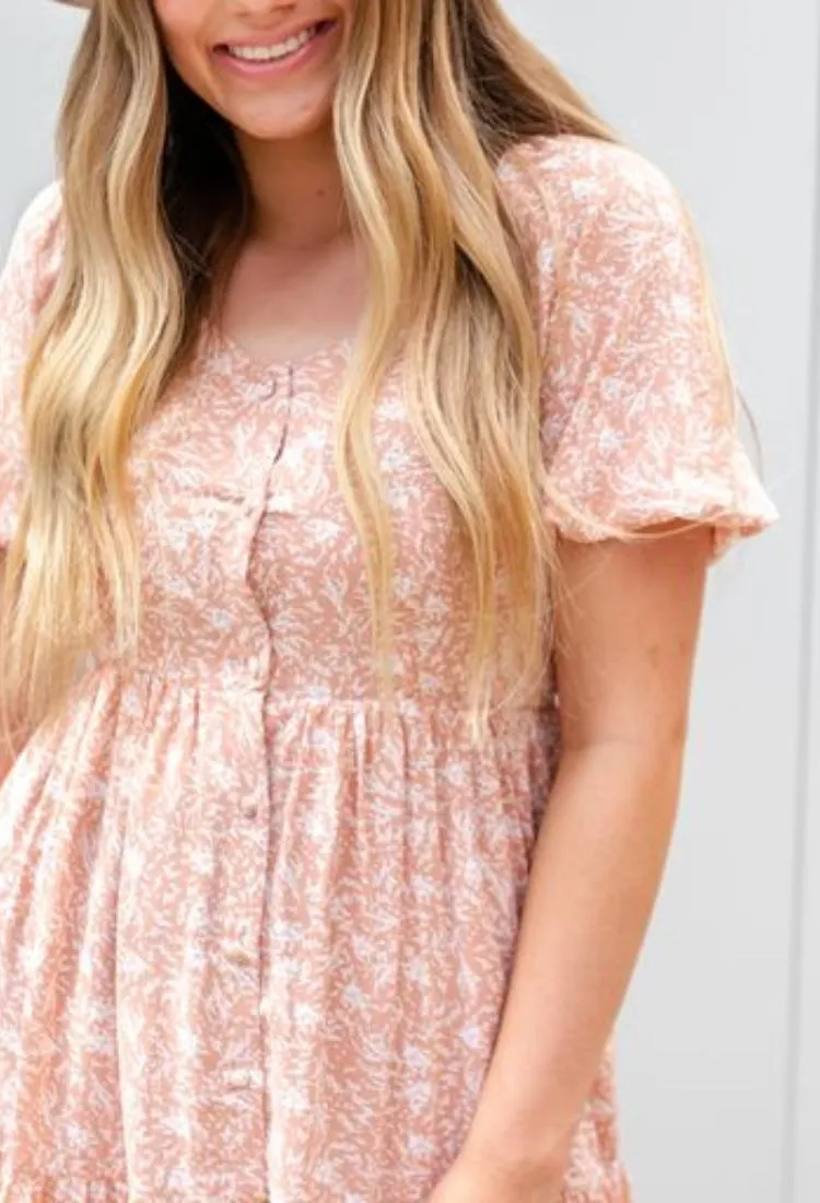 Drewsy Button 3 Tier Smocked Midi Dress