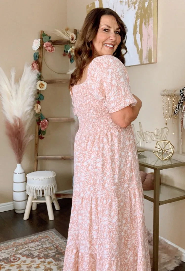 Drewsy Button 3 Tier Smocked Midi Dress
