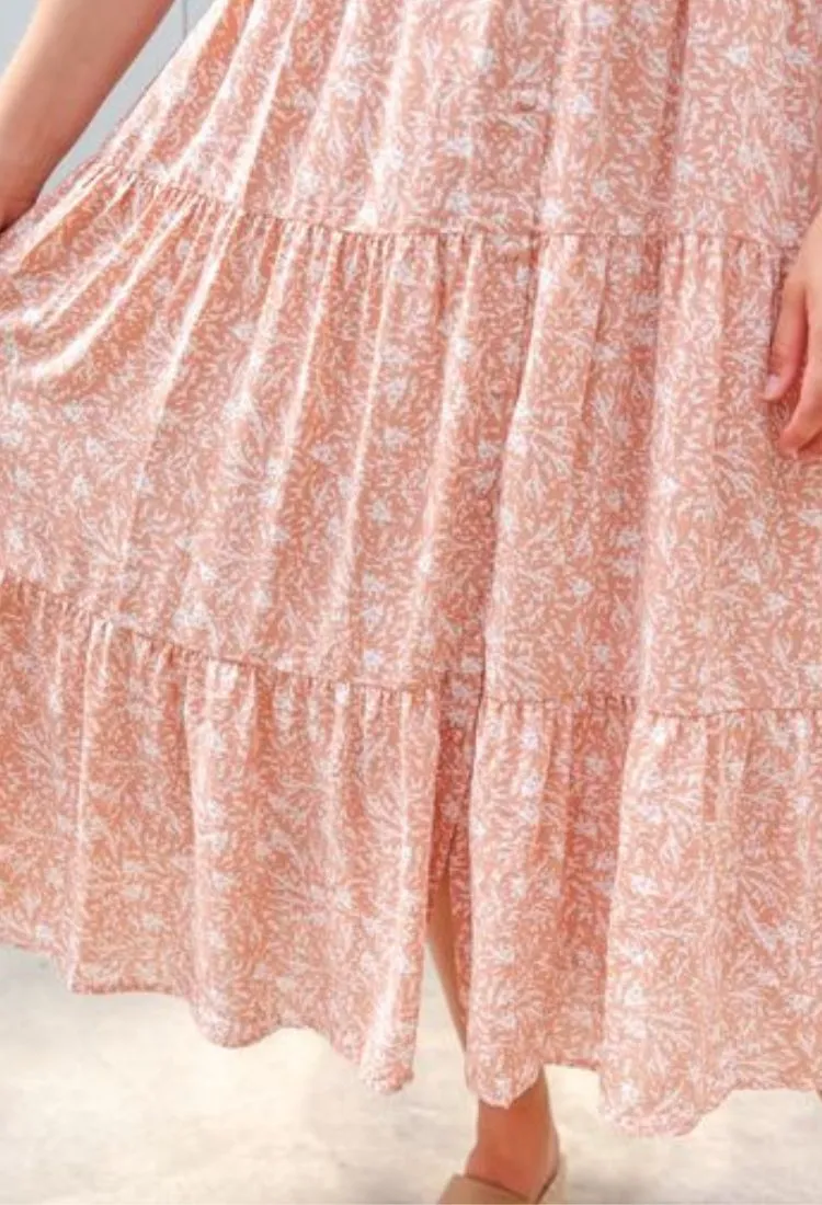 Drewsy Button 3 Tier Smocked Midi Dress