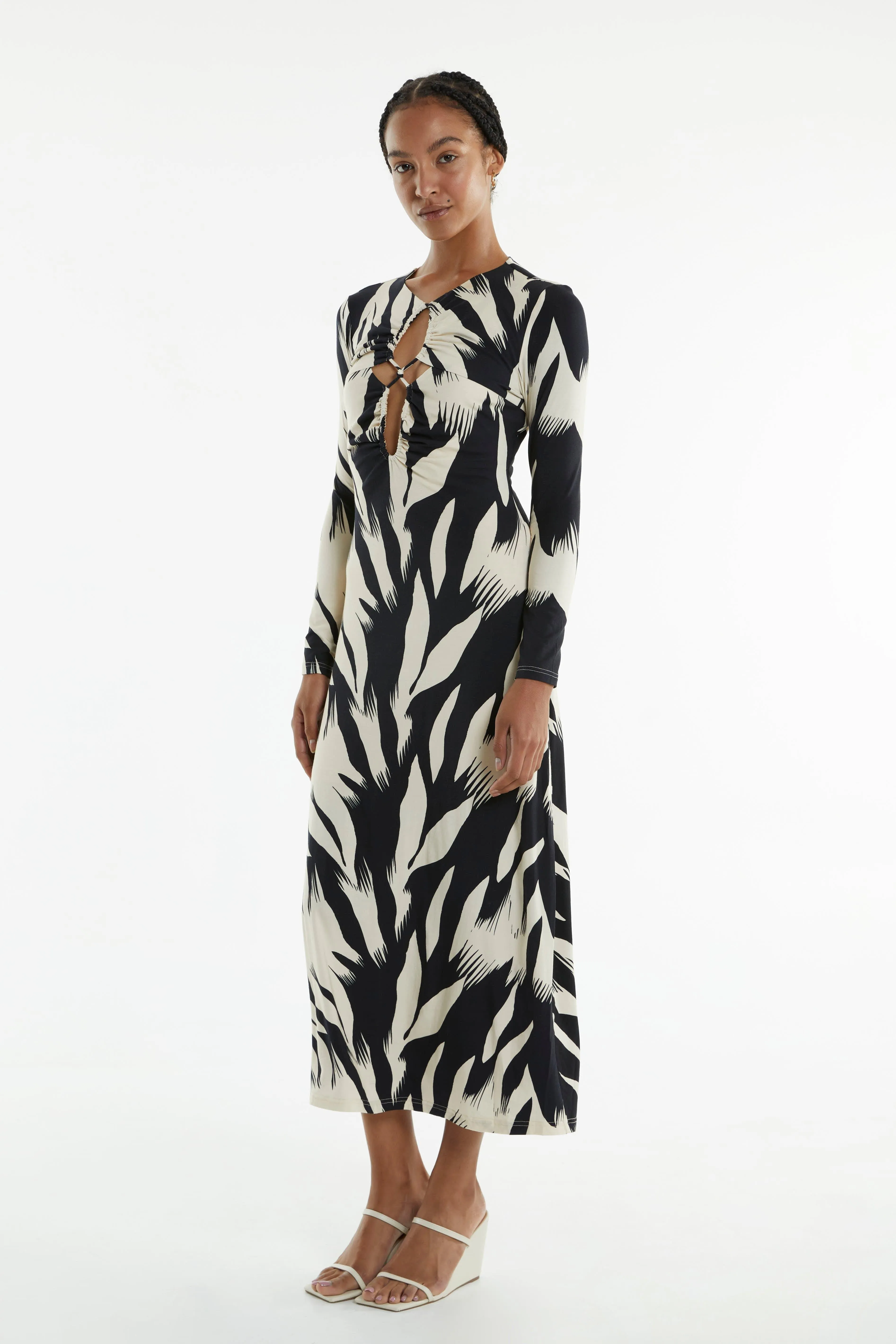 DRIFTER LS MIDI DRESS | FEATHER PRINT