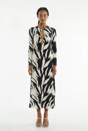 DRIFTER LS MIDI DRESS | FEATHER PRINT