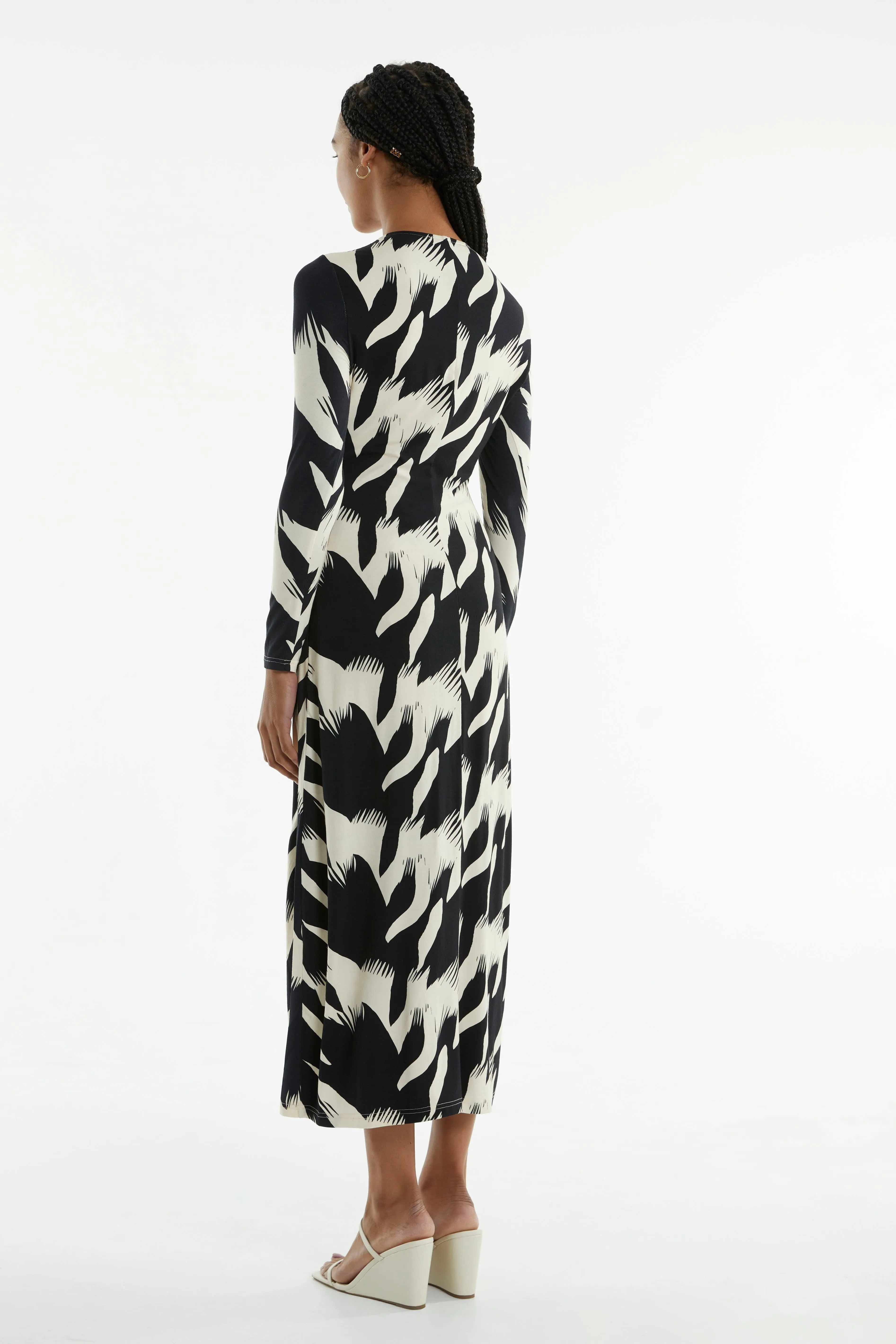 DRIFTER LS MIDI DRESS | FEATHER PRINT