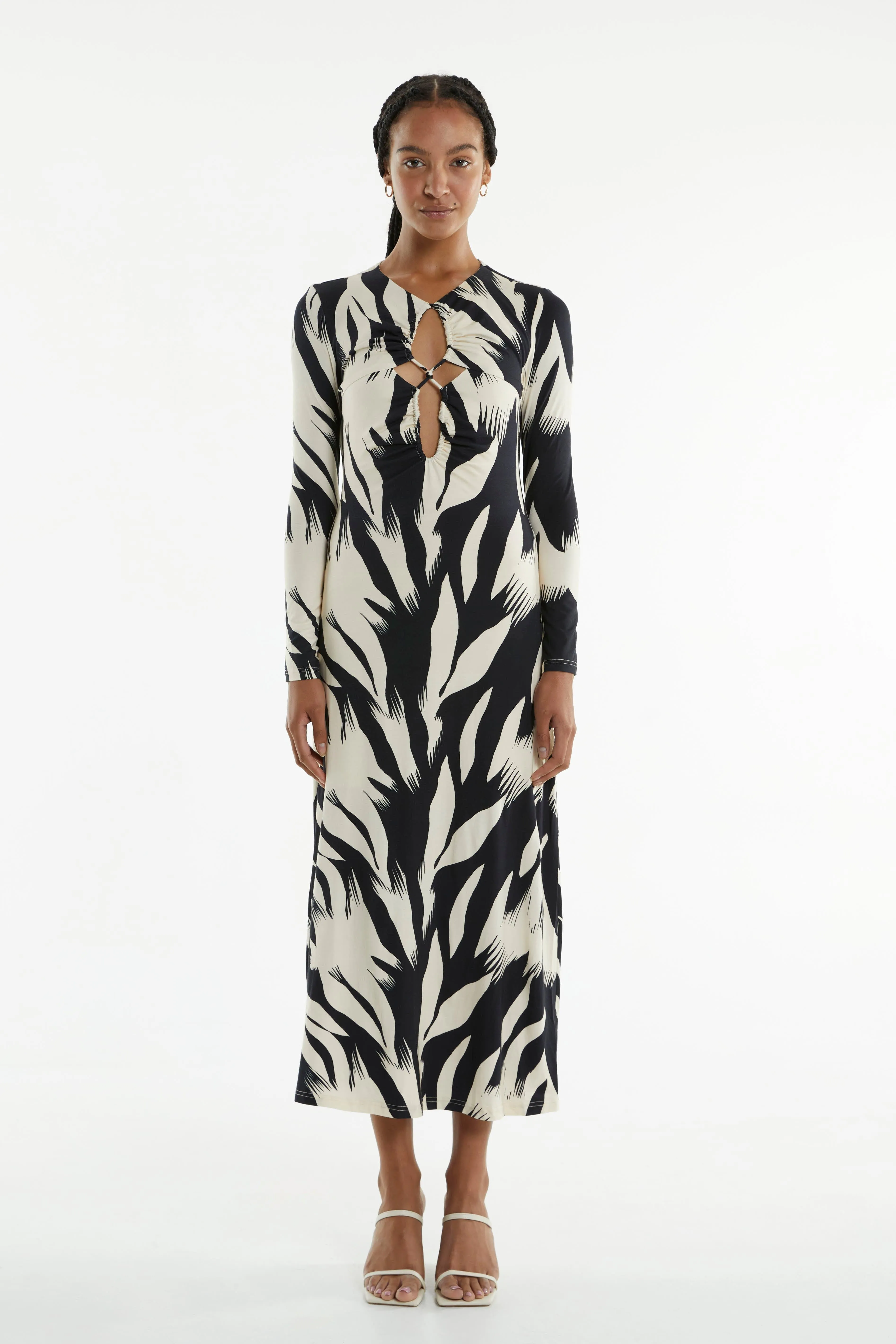 DRIFTER LS MIDI DRESS | FEATHER PRINT