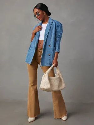 Dynever Pocketed Denim Blazer - Denim Blue