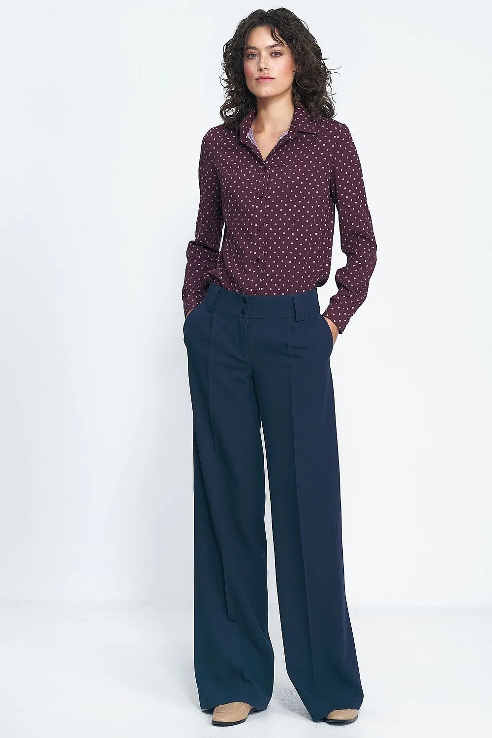 Elevated Waist Wide-Leg Trousers