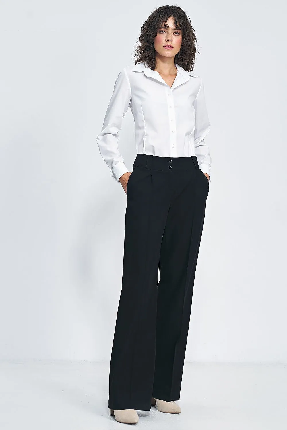 Elevated Waist Wide-Leg Trousers