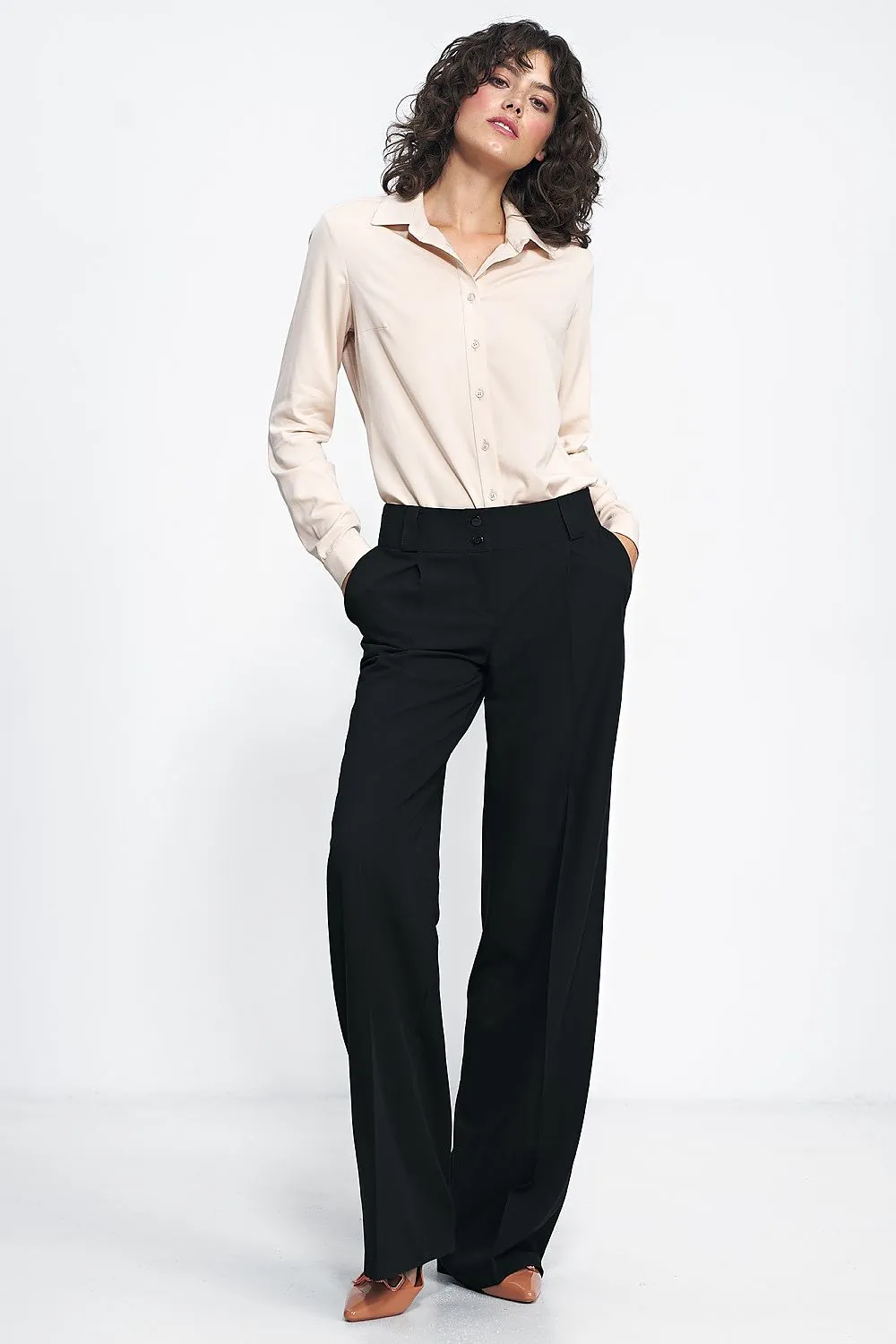 Elevated Waist Wide-Leg Trousers