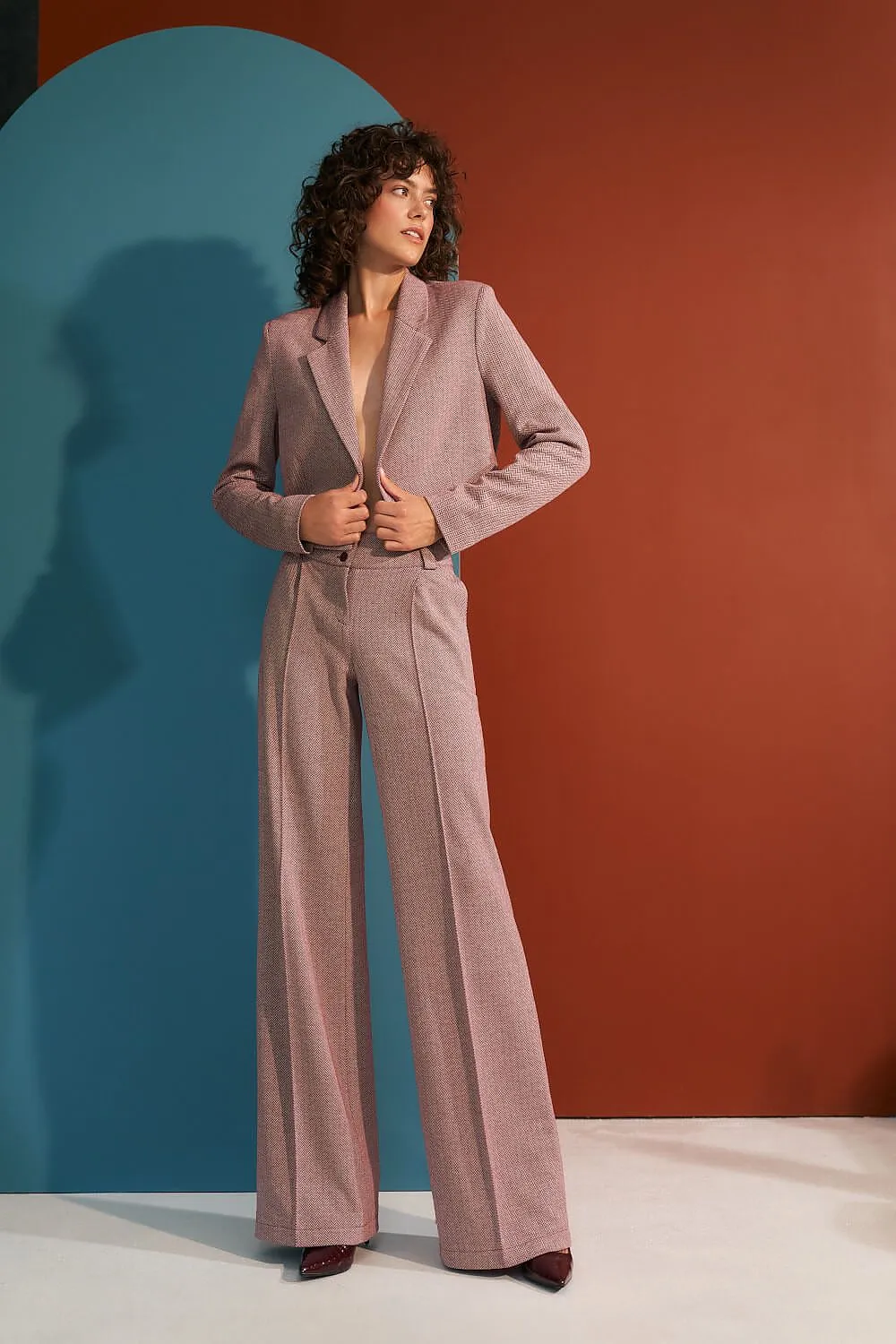 Elevated Waist Wide-Leg Trousers