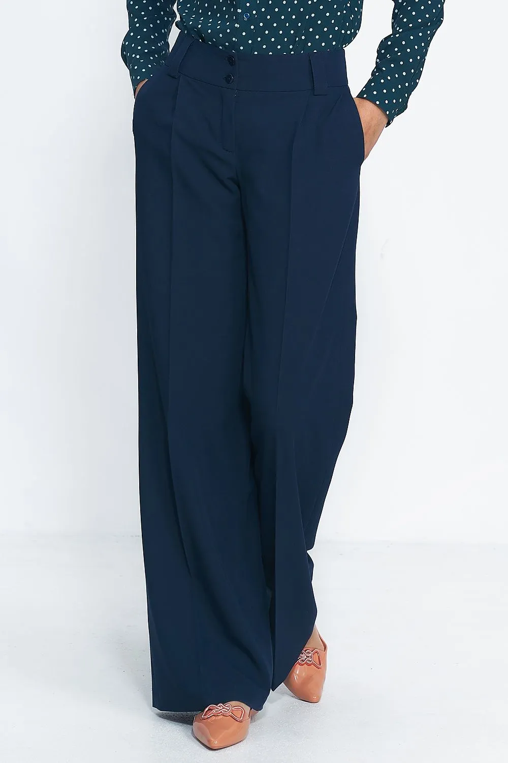 Elevated Waist Wide-Leg Trousers