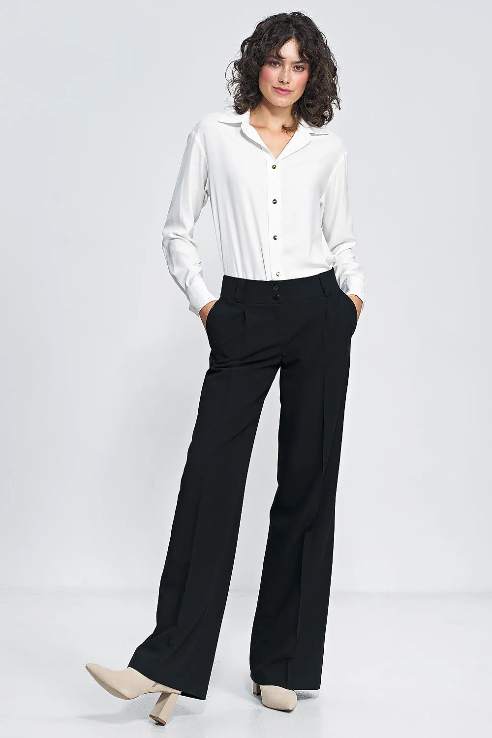 Elevated Waist Wide-Leg Trousers
