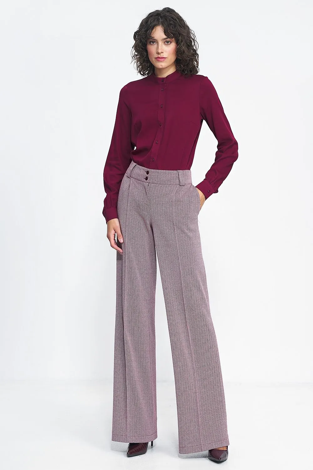 Elevated Waist Wide-Leg Trousers