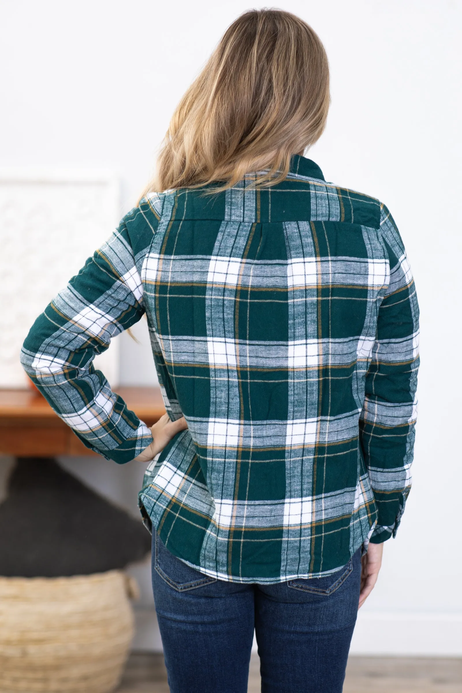 Emerald Green Plaid Sherpa Lined Shacket