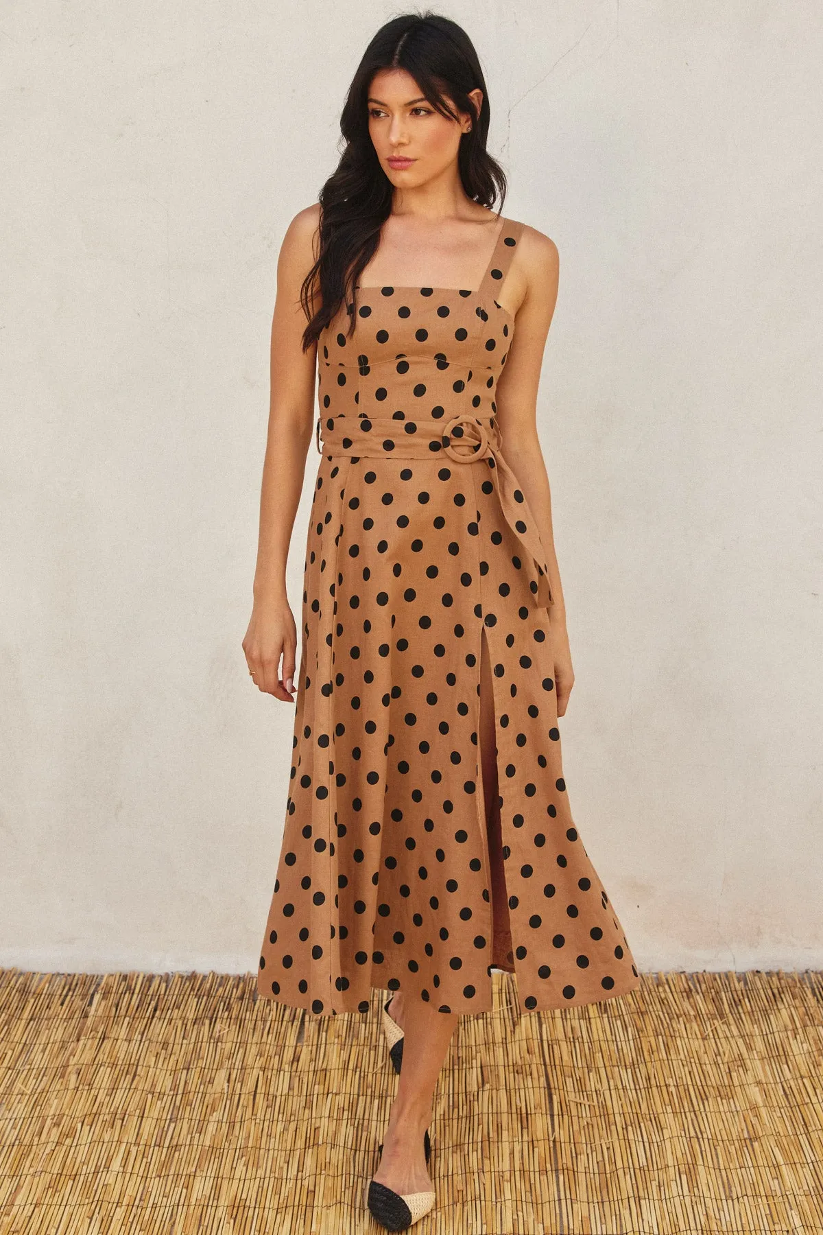 Emily Polka Dot Buckle Midi Dress
