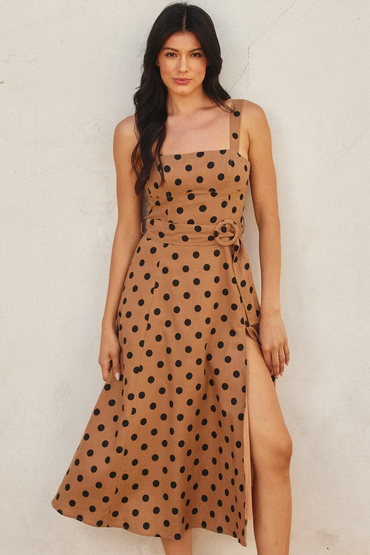 Emily Polka Dot Buckle Midi Dress
