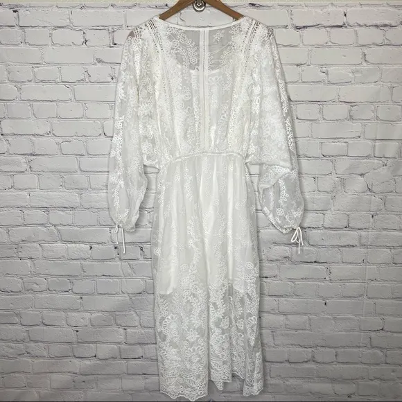 Endless Rose White Lace Embroidered Midi Dress