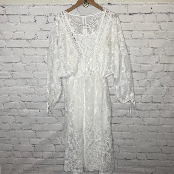 Endless Rose White Lace Embroidered Midi Dress