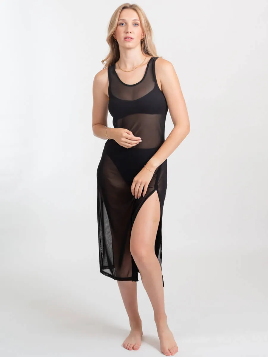 Escape Mesh Long Dress in Black