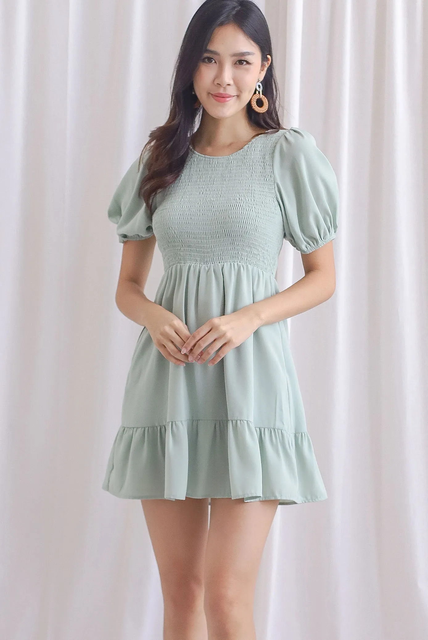 Everleigh Two Ways Smocked Dress Romper In Sage