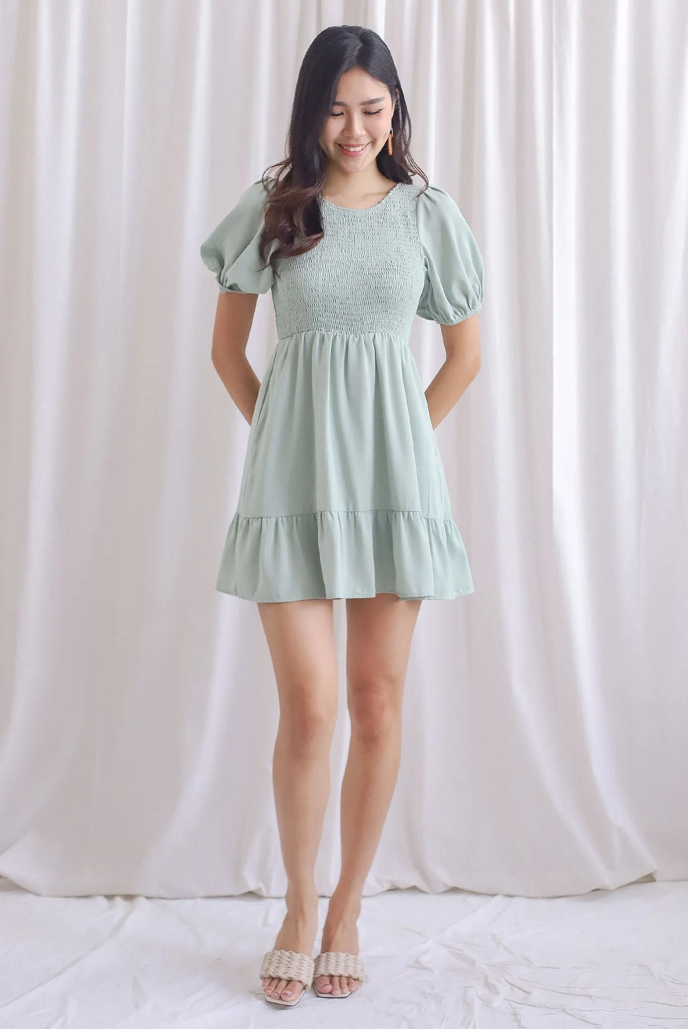 Everleigh Two Ways Smocked Dress Romper In Sage