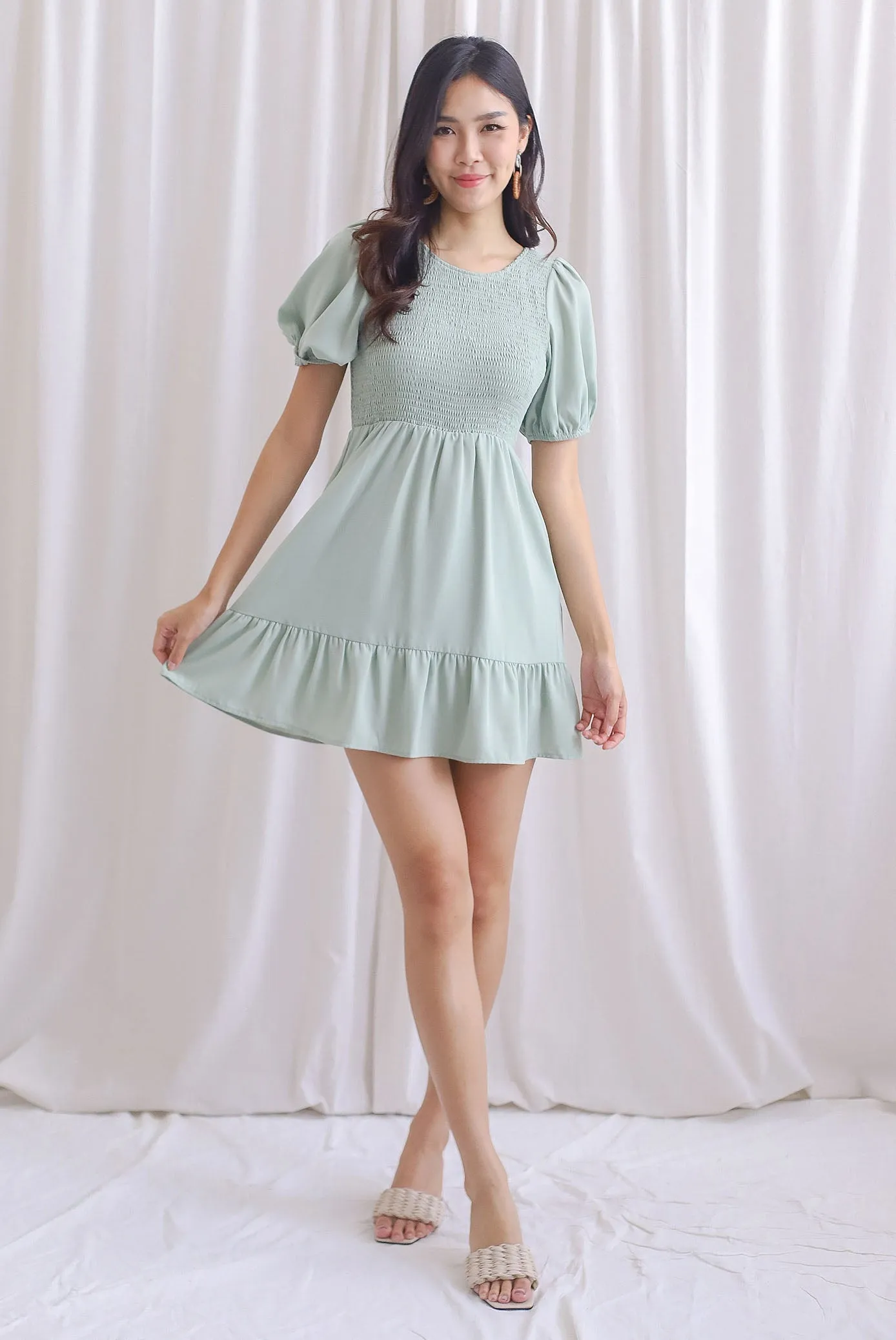 Everleigh Two Ways Smocked Dress Romper In Sage