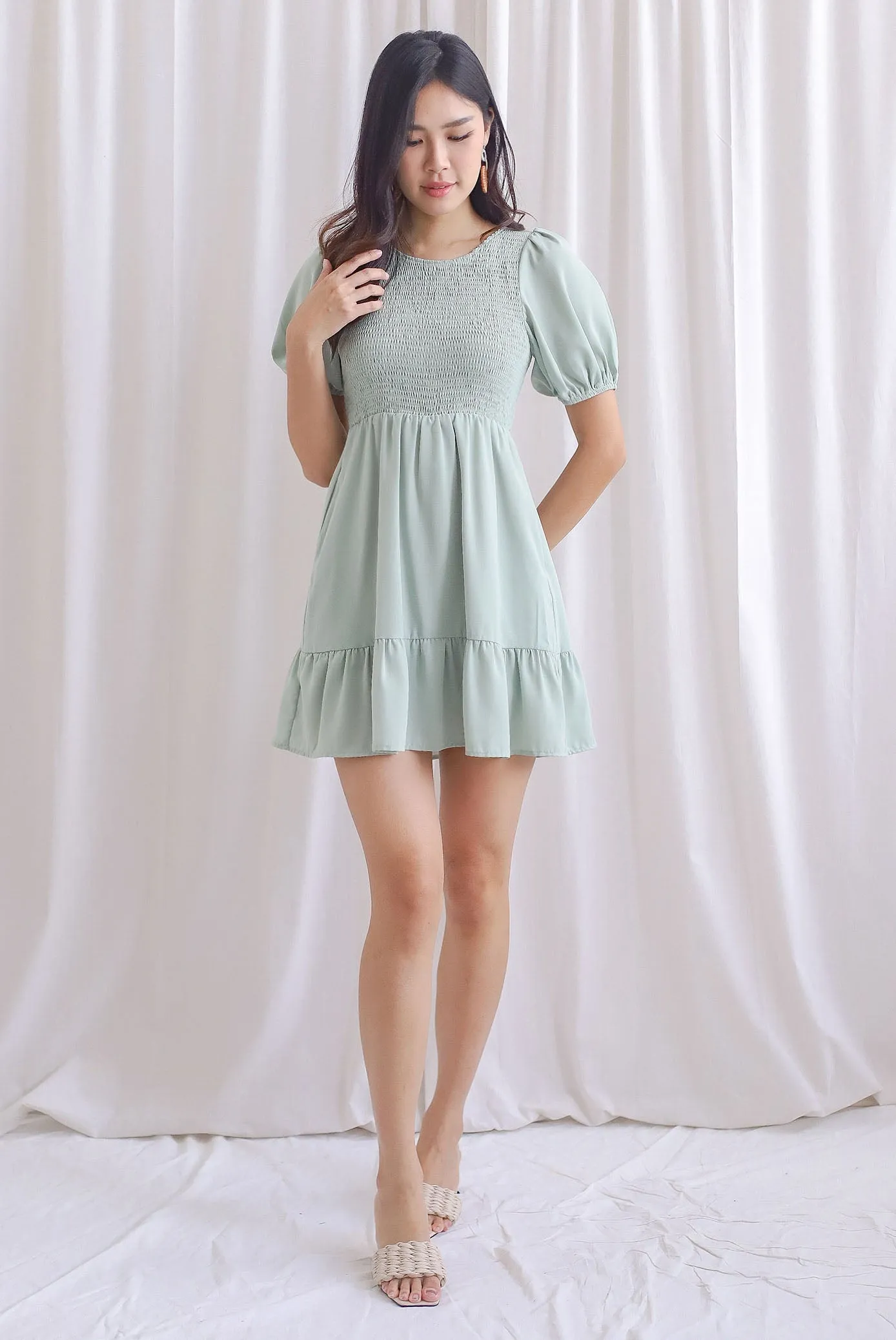 Everleigh Two Ways Smocked Dress Romper In Sage
