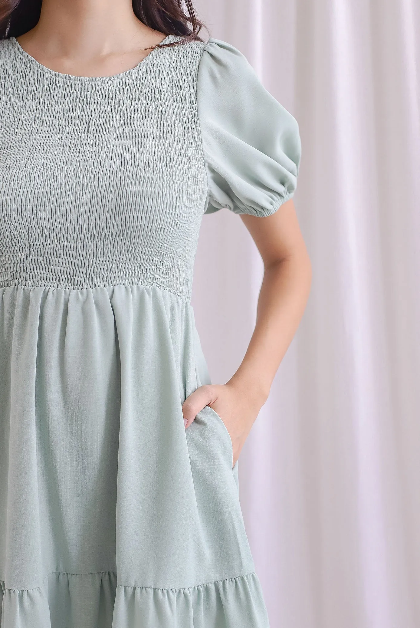 Everleigh Two Ways Smocked Dress Romper In Sage