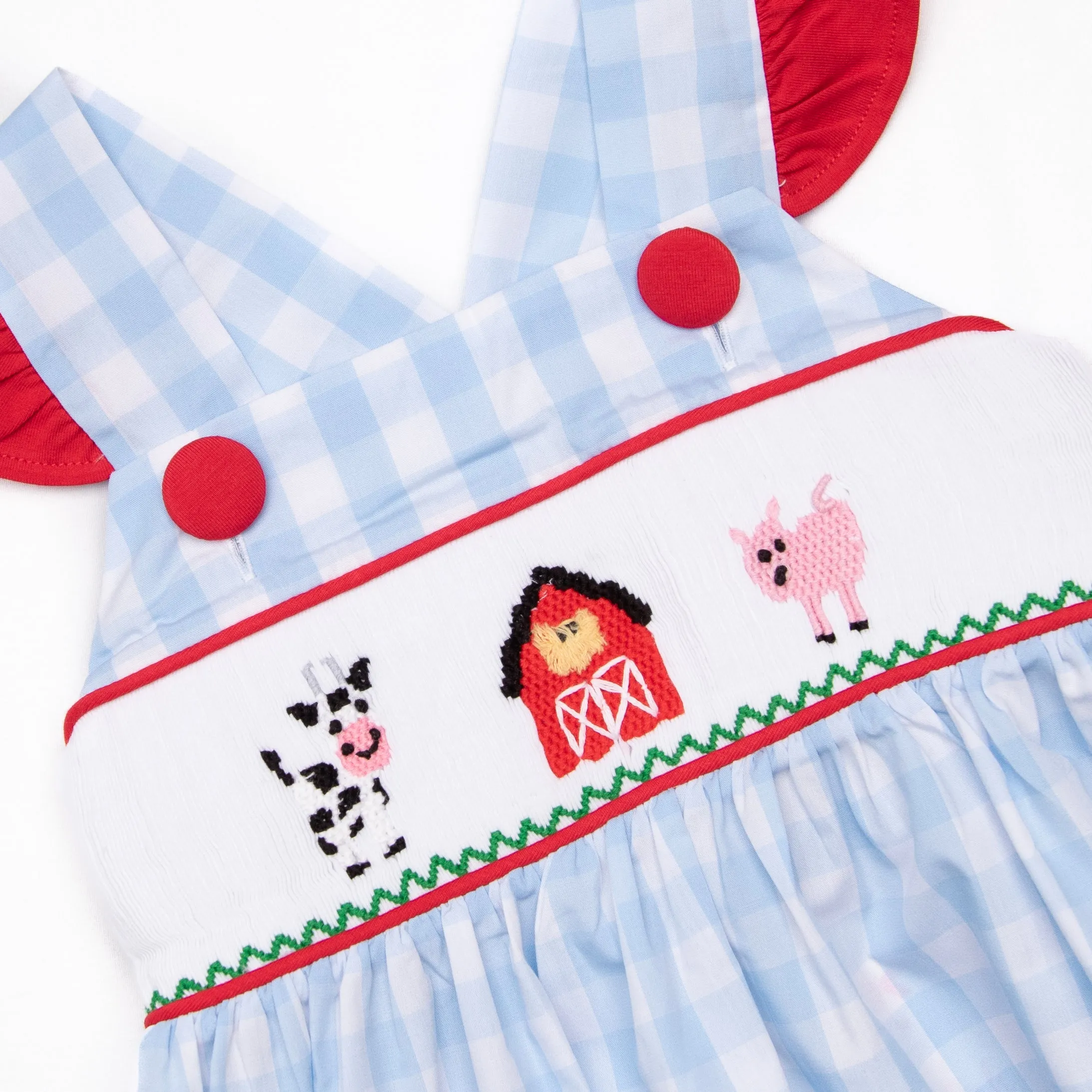 Farmer Friends Smocked Dress, Blue