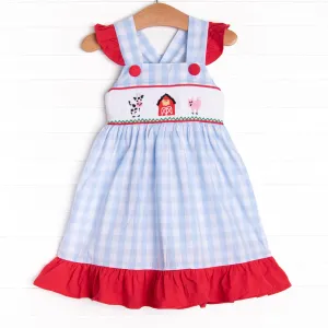 Farmer Friends Smocked Dress, Blue