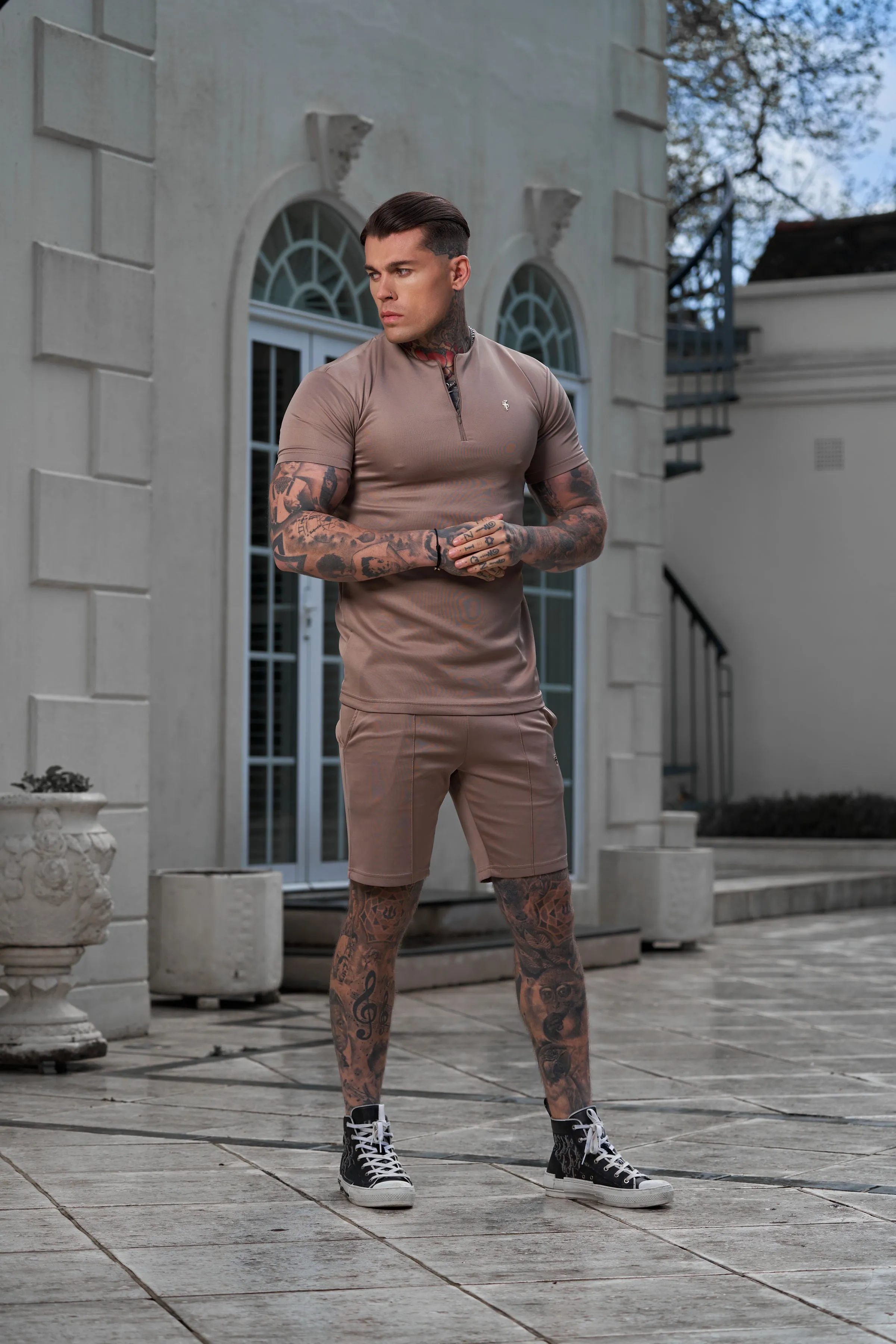Father Sons Scuba Taupe / Gold Elasticated Drawstring Pintuck Shorts - FSH1037