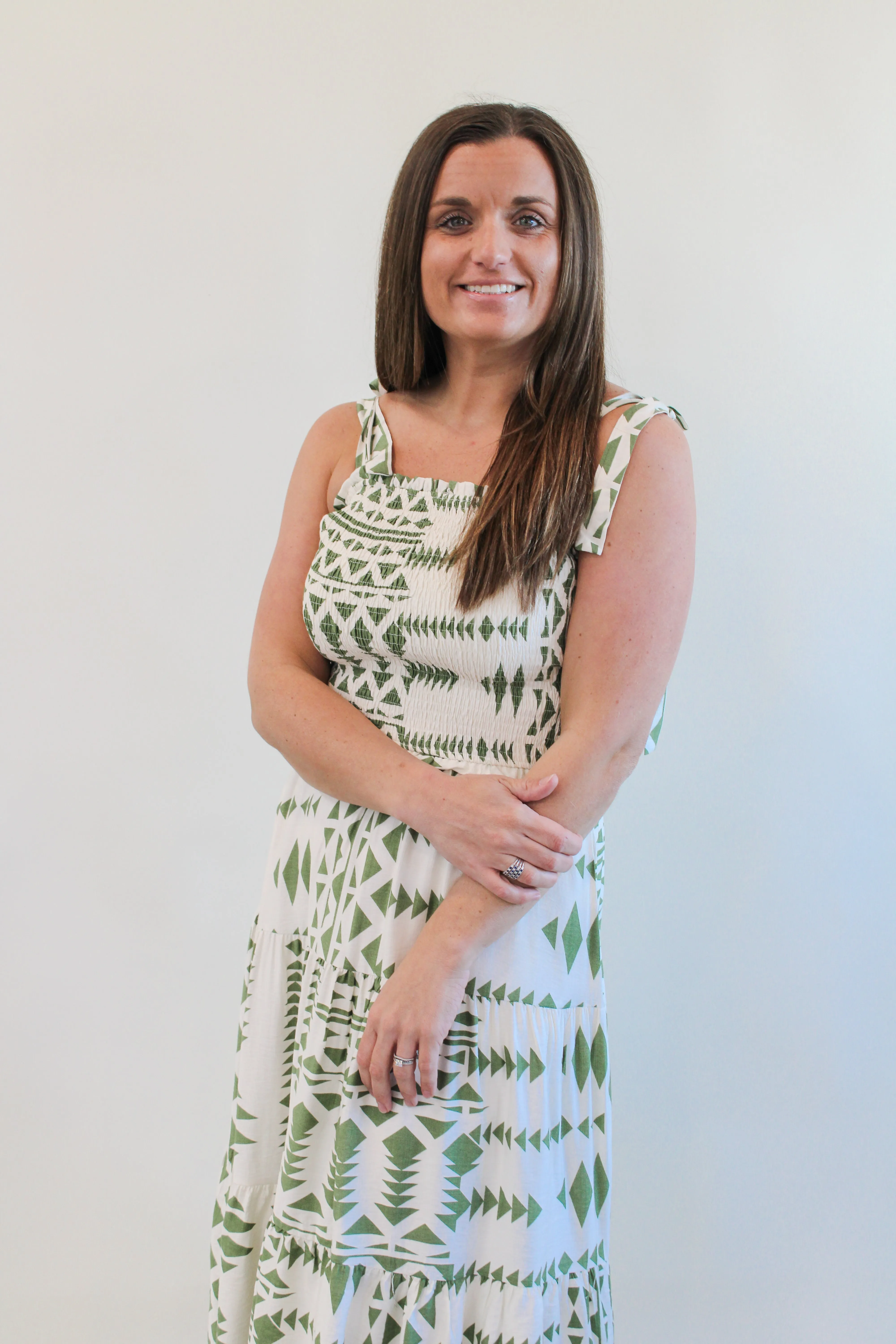 FIN SMOCKED GEOMETRIC DRESS