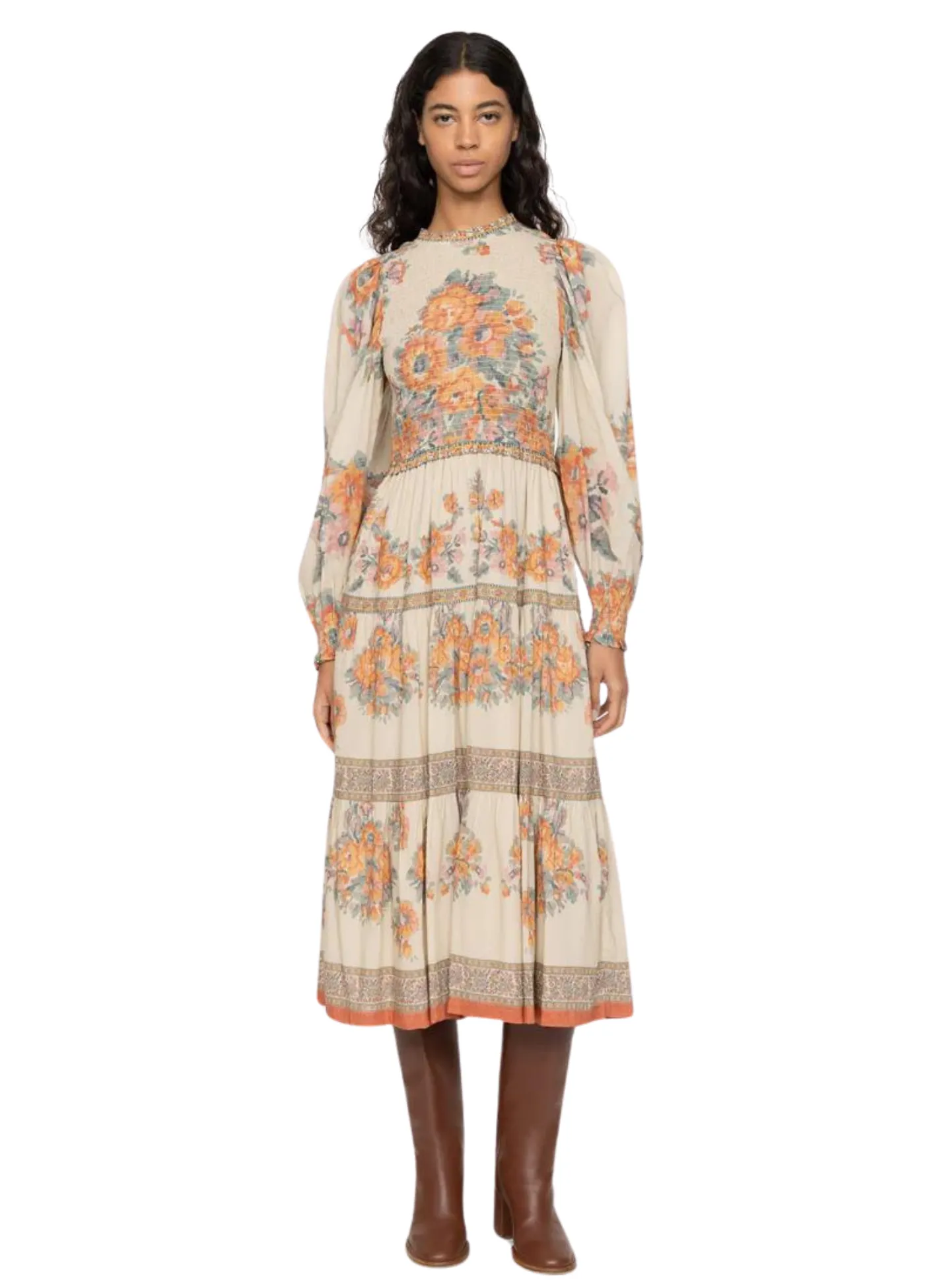 Fiorella Border Print Smocked Dress