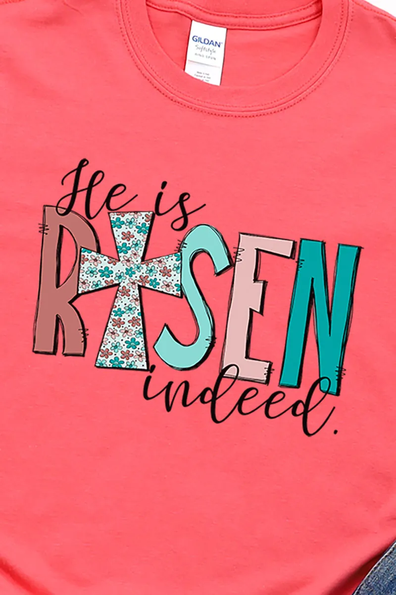Floral He Is Risen Indeed Softstyle Adult T-Shirt