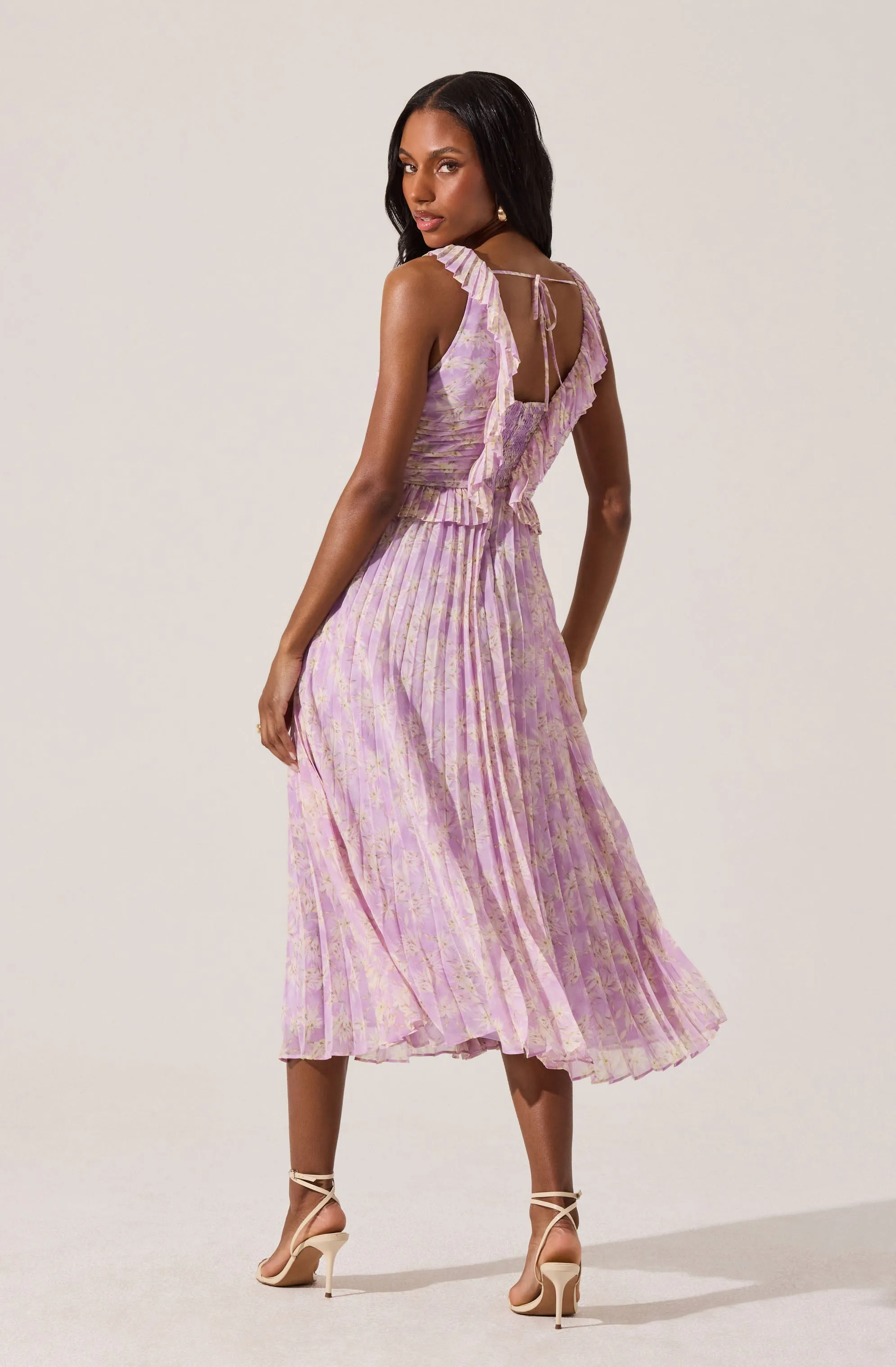 Floral Ruffle Pleated Midi Dress