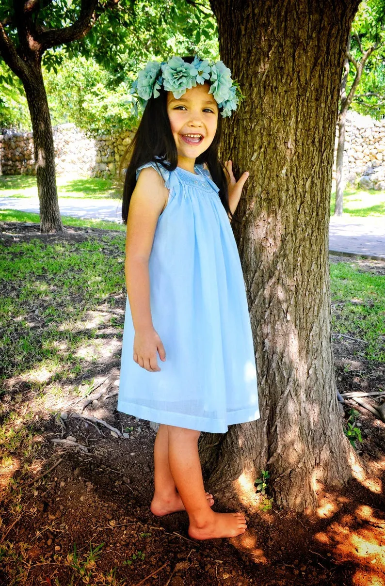Flower Girl Pastel Blue Matching Sister Dresses, Flower Girl Dresses, Smocked dresses, Bishop Dress, Baby Dresses, Girl Dresses